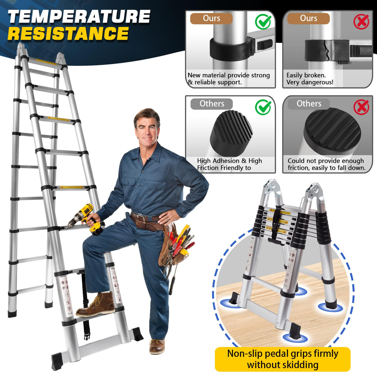 16.5FT Telescoping Ladder with Stabilizer Bar U501165