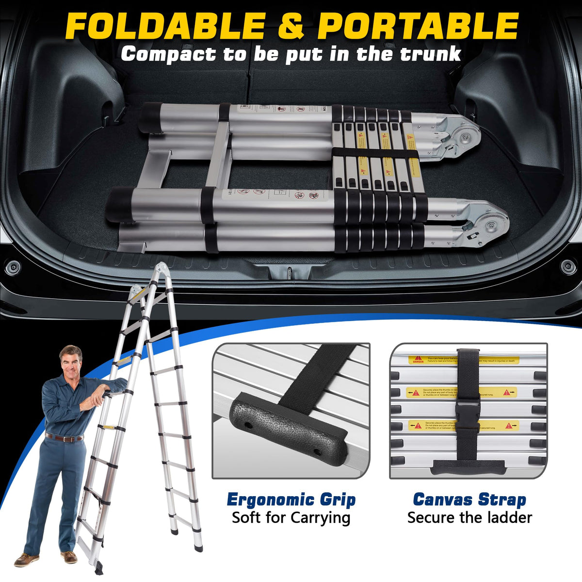 16.5FT Telescoping Ladder with Stabilizer Bar U501165