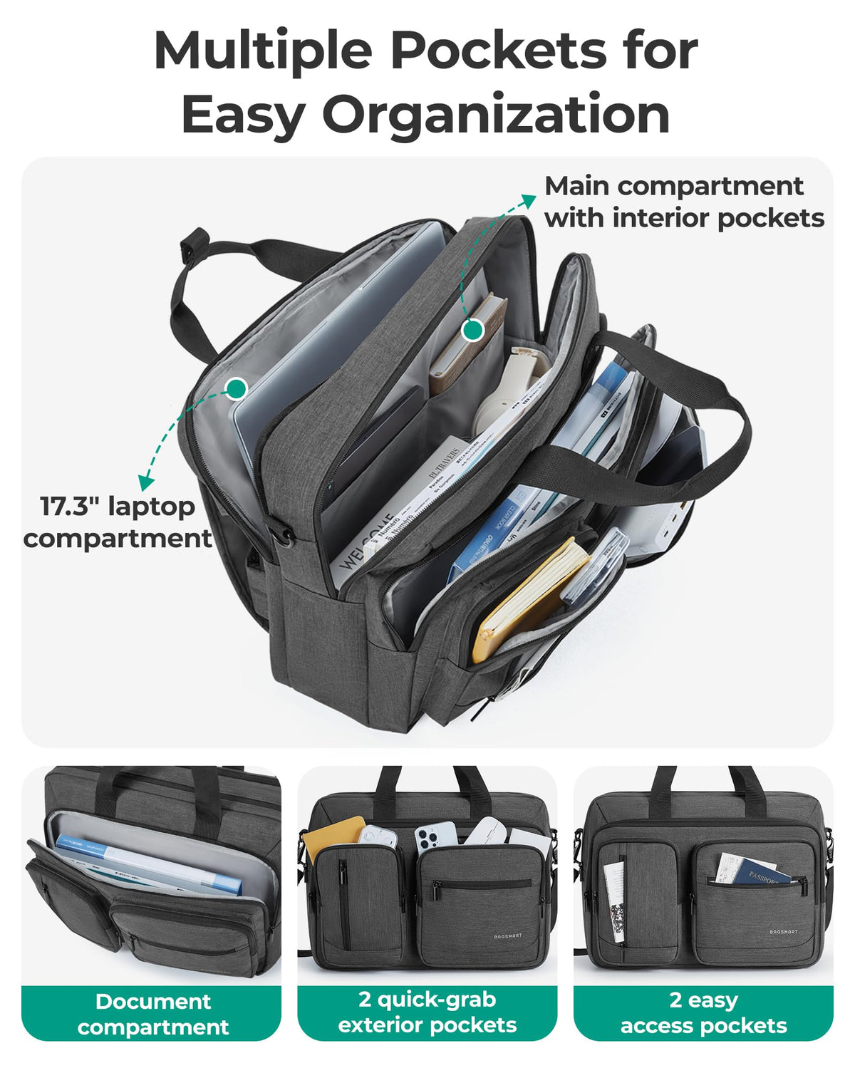 3 In 1 Laptop Bag 17.3 Inch Water-Repellent Black M100763
