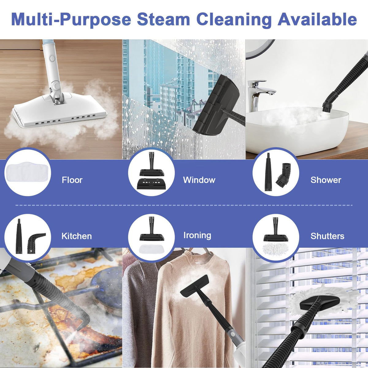 6 in1 Rotated Steam Mop Cleaner with 2 Microfiber Pads L37041