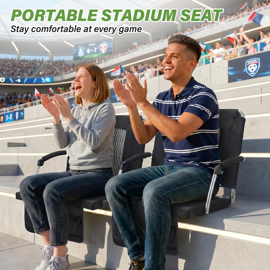 2 Pack Black Stadium Seats with Back Support & Armrests V450575