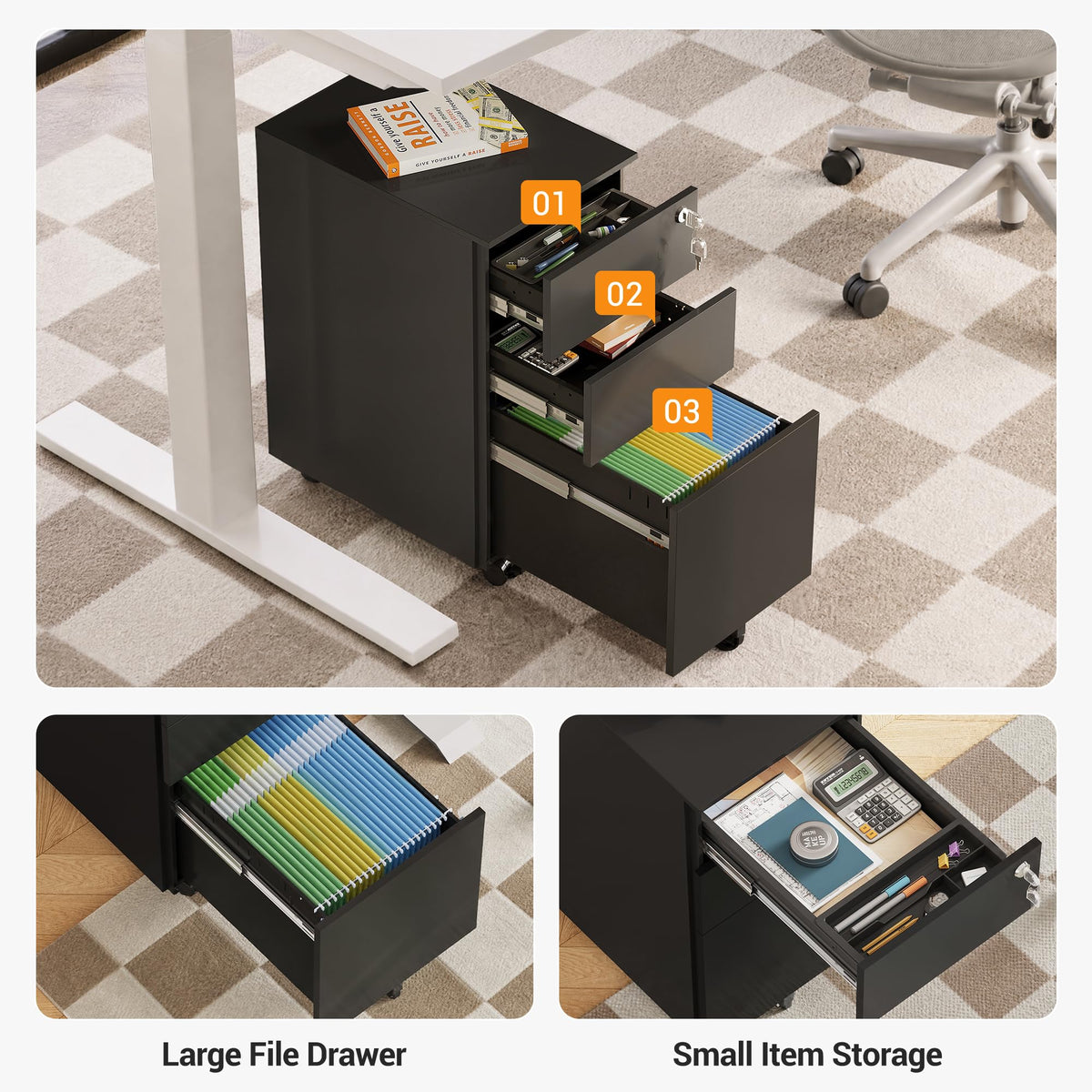 3 Drawer File Cabinet with Lock H4911