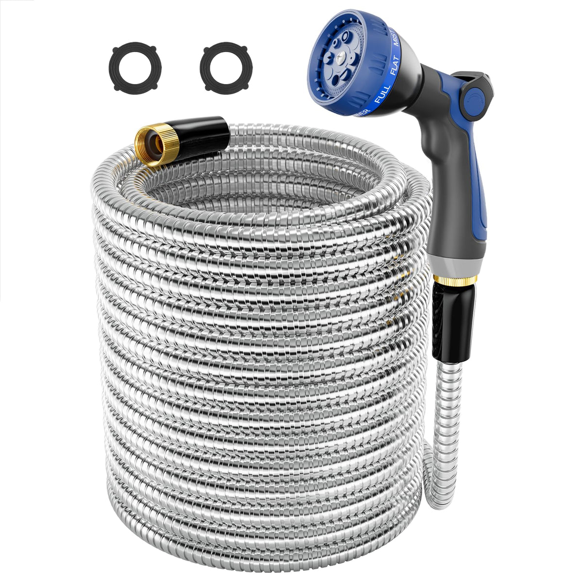 1/2"x 100FT 304 Stainless Steel Metal Hose with Blue Nozzle Z793895