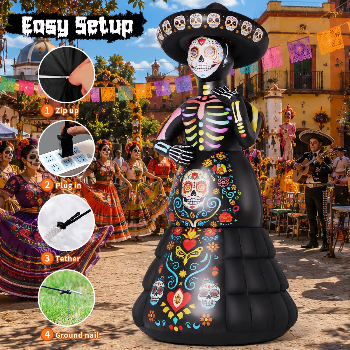 7.2FT Halloween Inflatable Ghost Bride with LED Lights L386