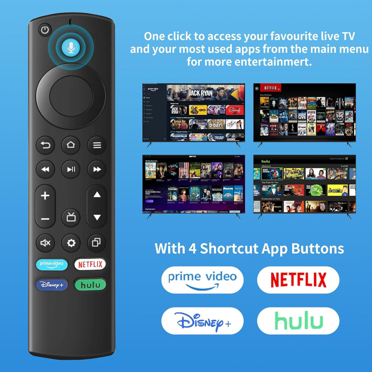 Voice Remote Control for Fire Stick and Cube Smart TVs with 4 App Shortcuts H657