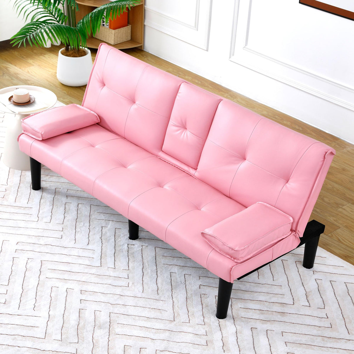 67" Convertible Sofa Bed with Cup Holders, Pink G33155