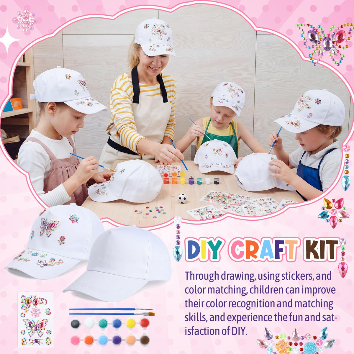30 Pcs White Blank Adjustable Baseball Caps with Acrylic Paint Brushes R651758
