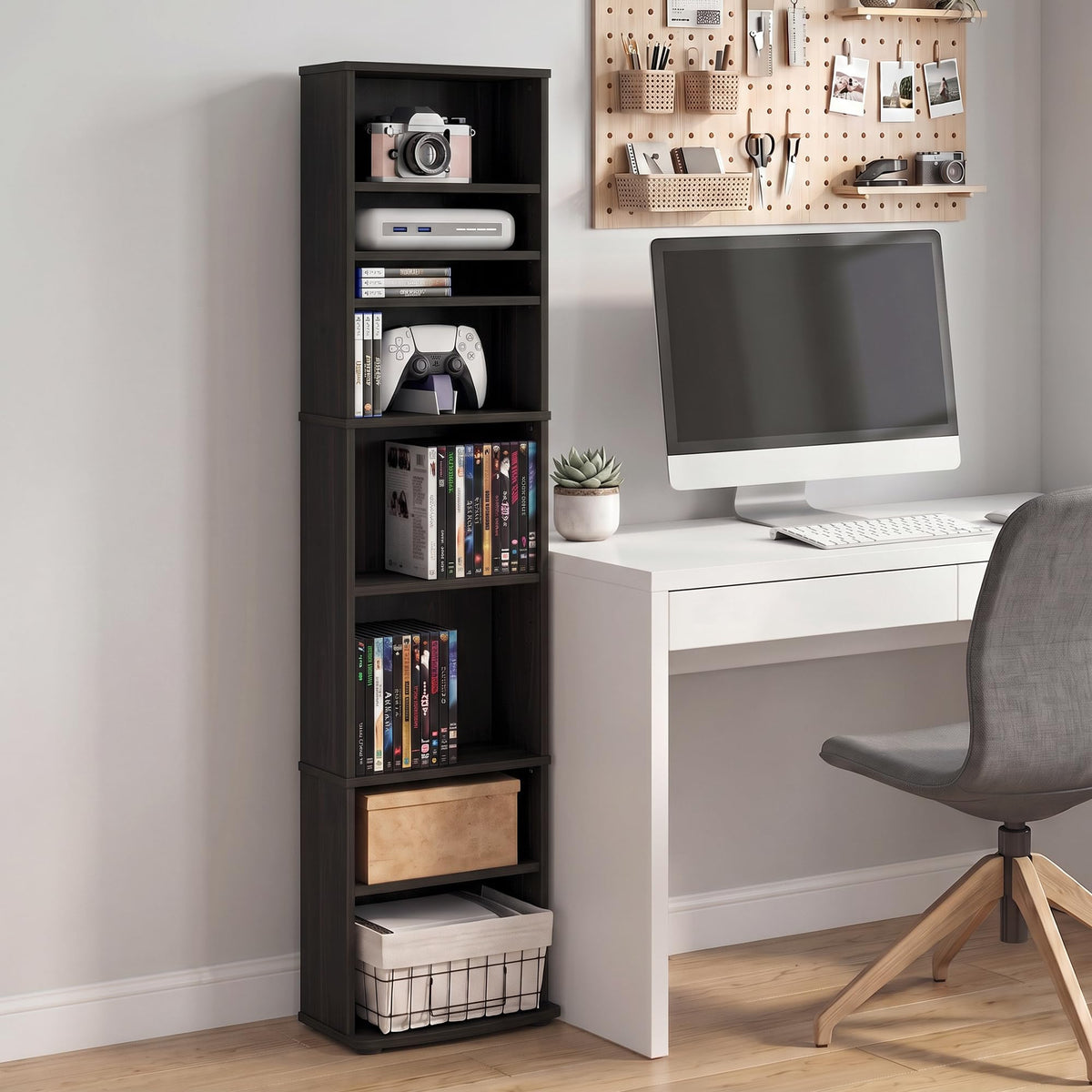 8-Tier Espresso Media Shelf with Adjustable Shelves J549139