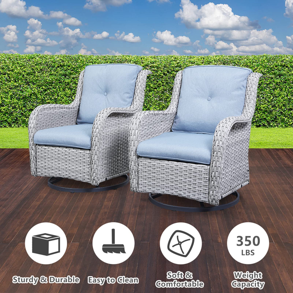 8 Piece Wicker Patio Furniture Conversation Set with Swivel Rocker Chairs, Sofa, Ottomans and Coffee Table R652