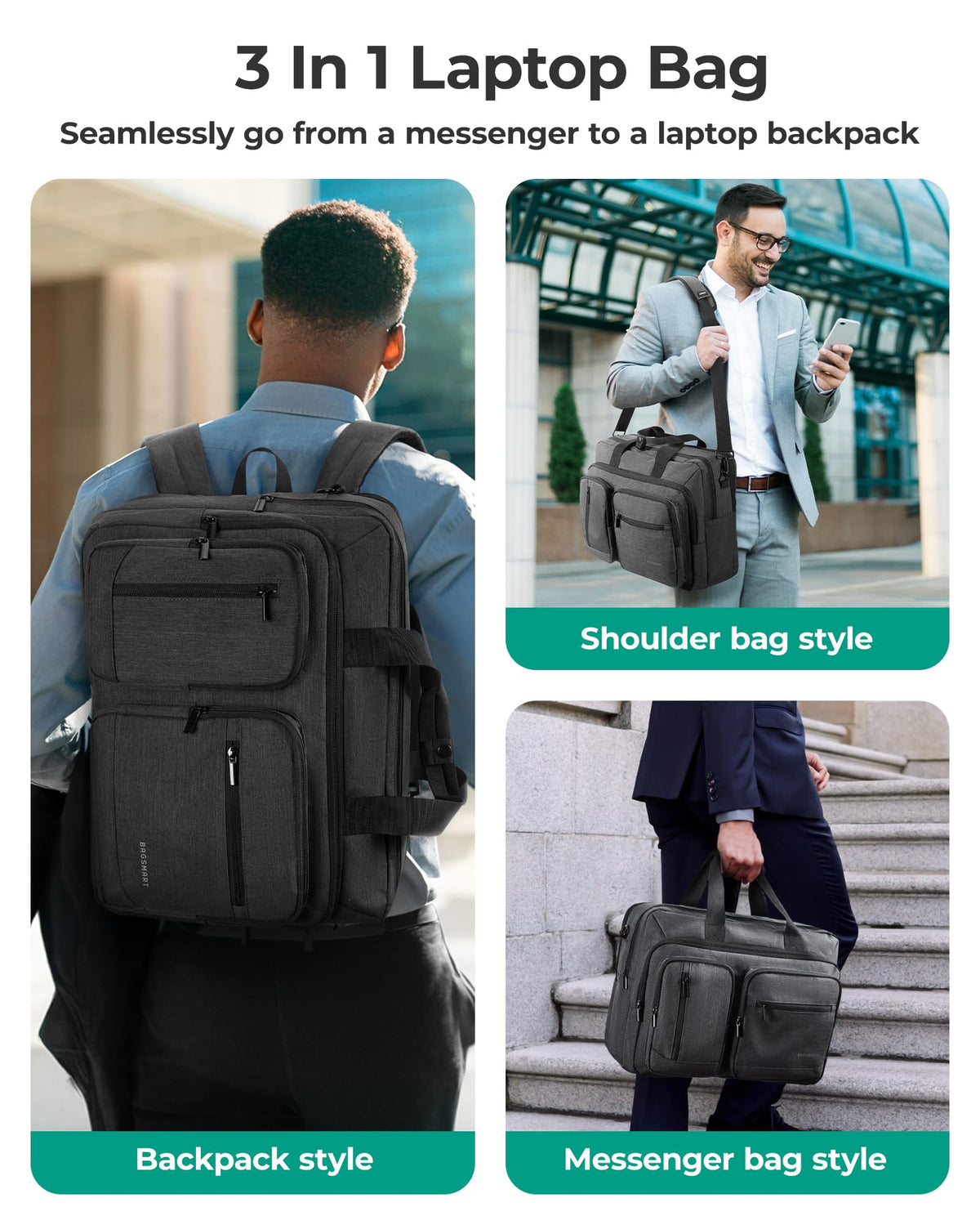 3 In 1 Laptop Bag 17.3 Inch Water-Repellent Black M100763