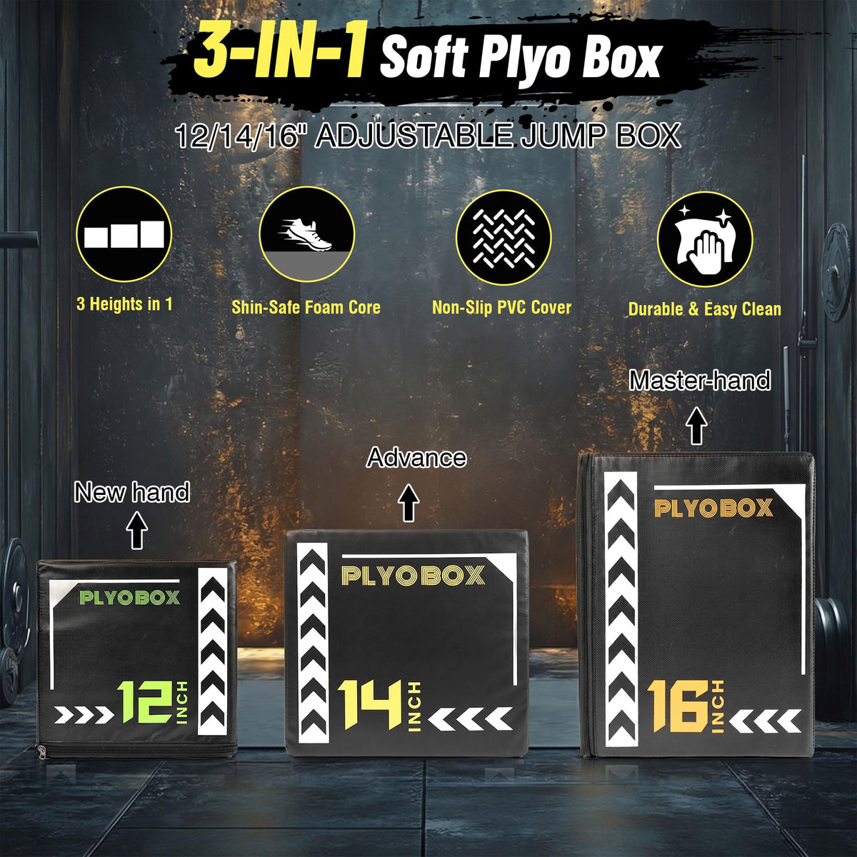 3 in 1 Foam Plyometric Jump Box, 12 14 16 Inch Soft Plyo Box W598