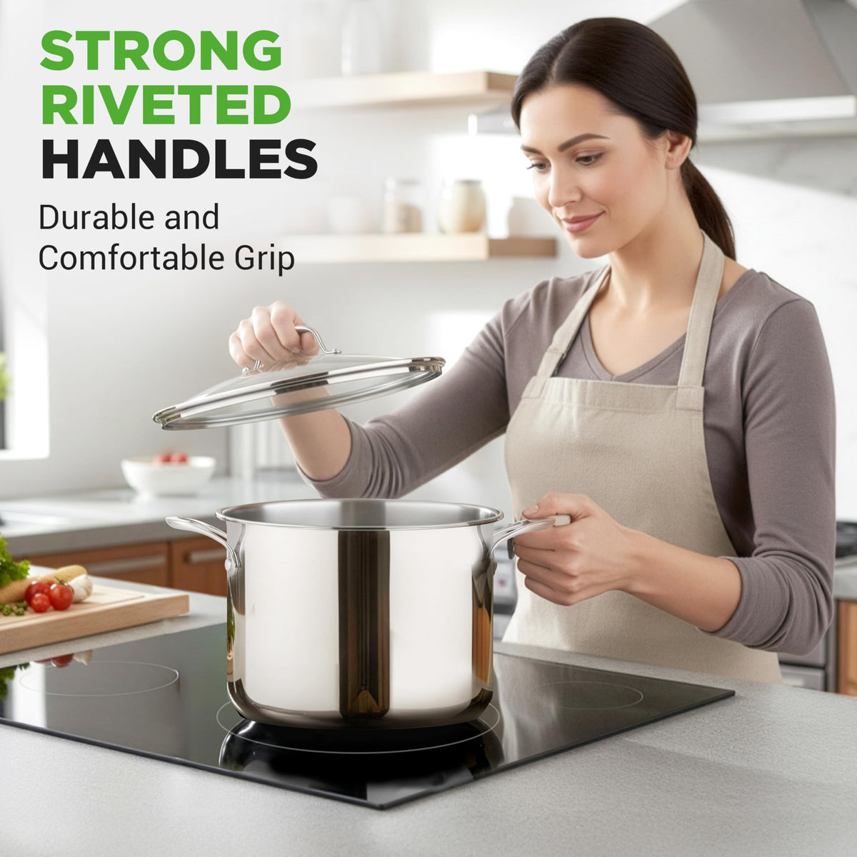 8-Quart Stainless Steel Stock Pot with See-Through Lid T1688
