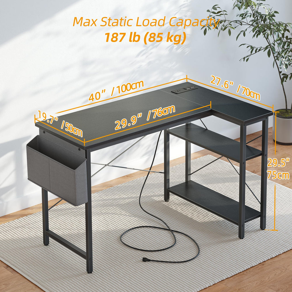 40 inch L Shaped Computer Desk with Power Outlets G5027