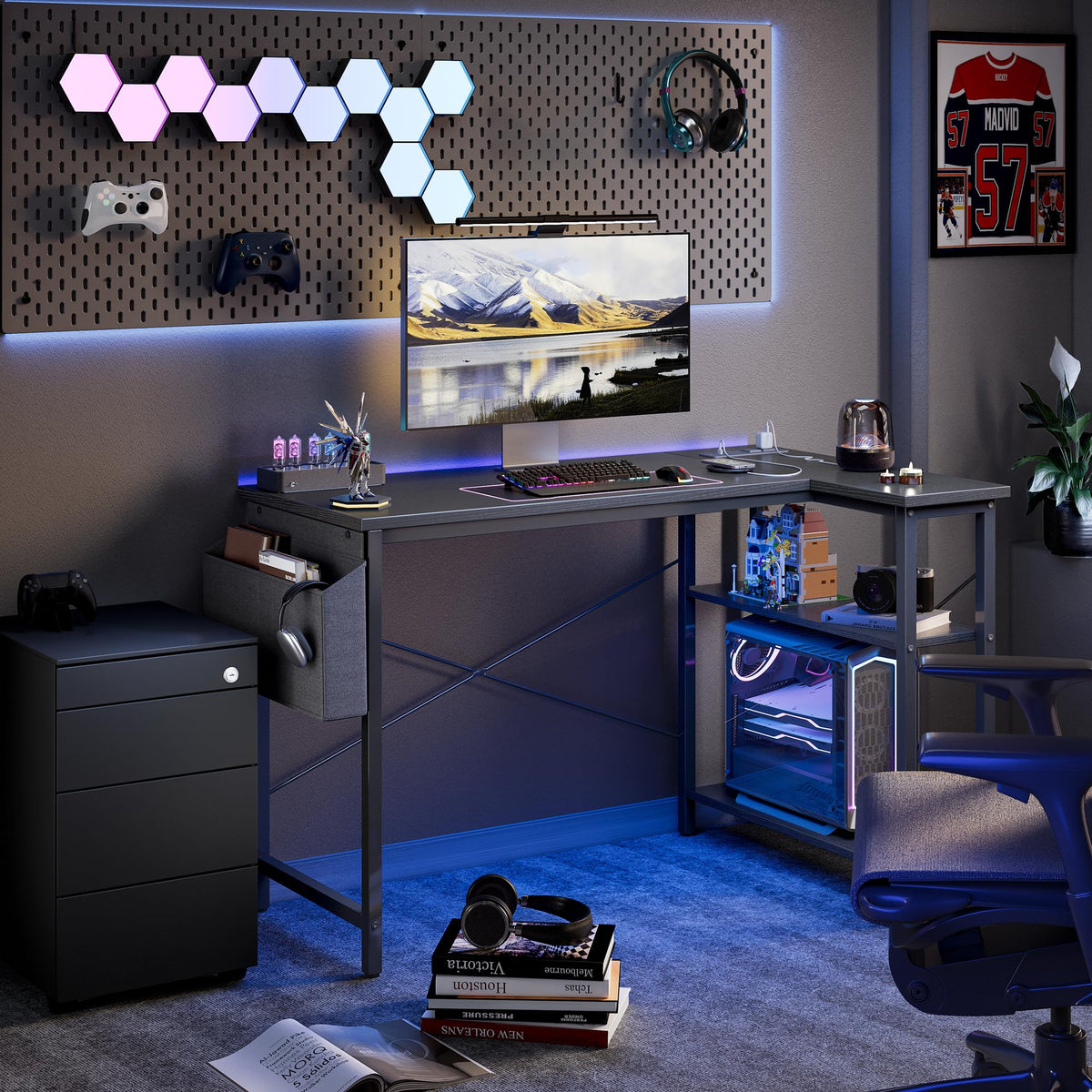 40 inch L Shaped Computer Desk with Power Outlets G5027